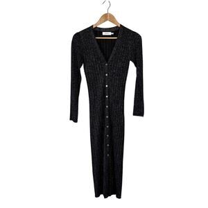 Greylin Black Metallic Semi-Sheer Maxi Dress XS Stretch Knit Duster Cardigan